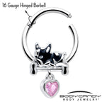 16G 3/8 Pink CZ Gem Sleepy French Bulldog Dangle Hinged Segment Ring