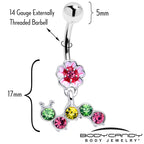 Pink Green Gem Caterpillar Flower Dangle Belly Ring