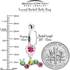 Pink Green Gem Caterpillar Flower Dangle Belly Ring
