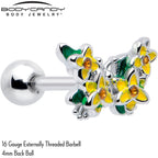 16G 1/4 Yellow CZ Gem Blooming Butterfly Cartilage Tragus Earring
