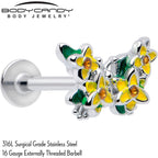 16G 5/16 Yellow CZ Gem Blooming Butterfly Labret Monroe Tragus