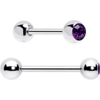 Purple Clear CZ Gem Butterfly Pink Barbell Tongue Ring Set of 4