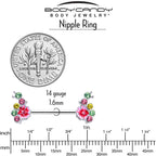 14G 9/16 Green Pink Gem Caterpillar Flower Barbell Nipple Ring Set