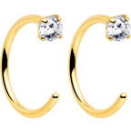 20G Clear Gem Gold Tone Implant Grade Titanium Open Hoop Earrings