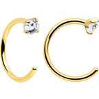 20G Clear Gem Gold Tone Implant Grade Titanium Open Hoop Earrings
