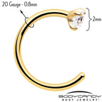 20G Clear Gem Gold Tone Implant Grade Titanium Open Hoop Earrings