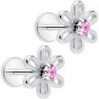Pink CZ Gem Loopy Daisy Flat Back Stud Earrings - 1 Pair