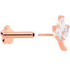 16G 1/4 CZ Gem Leaves Rose Gold PVD Medical Grade Titanium Reversible Flat Back Earring