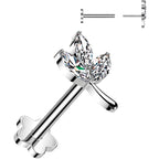 16G 1/4 CZ Gem Leaves Medical Grade Titanium Reversible Flat Back Earring