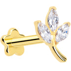 16G 5/16 CZ Gem Leaves Gold PVD Medical Grade Titanium Reversible Flat Back Earring
