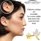 16G 5/16 CZ Gem Leaves Gold PVD Medical Grade Titanium Reversible Flat Back Earring