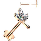 16G 5/16 CZ Gem Leaves Rose Gold PVD Medical Grade Titanium Reversible Flat Back Earring