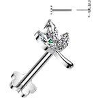 16G 5/16 CZ Gem Leaves Medical Grade Titanium Reversible Flat Back Earring