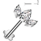 16G 5/16 Clear CZ Gem Oval Trio Medical Grade Titanium Reversible Flat Back Earring