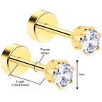 14k Yellow Gold Plated 3mm CZ Flat Back Stud Earrings - 1 Pair