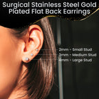 14k Yellow Gold Plated 3mm CZ Flat Back Stud Earrings - 1 Pair