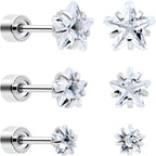 Clear Star CZ Flat Back Stud Earrings - 3 Pairs