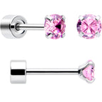 Pink CZ Flat Back Stud Earrings - 3 Pairs