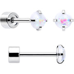 White Synthetic Opal Flat Back Stud Earrings - 3 Pairs
