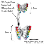 Rainbow Gem Pride Open Butterfly Double Mount Belly Ring
