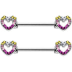 14G 9/16 Romance Gem Open Heart Barbell Nipple Ring Set