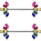 14G 9/16 Rainbow Gem Pride Fancy Glam Nipple Ring Set