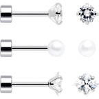 20G Clear Gem White Orb Flatback Earring Set of 6