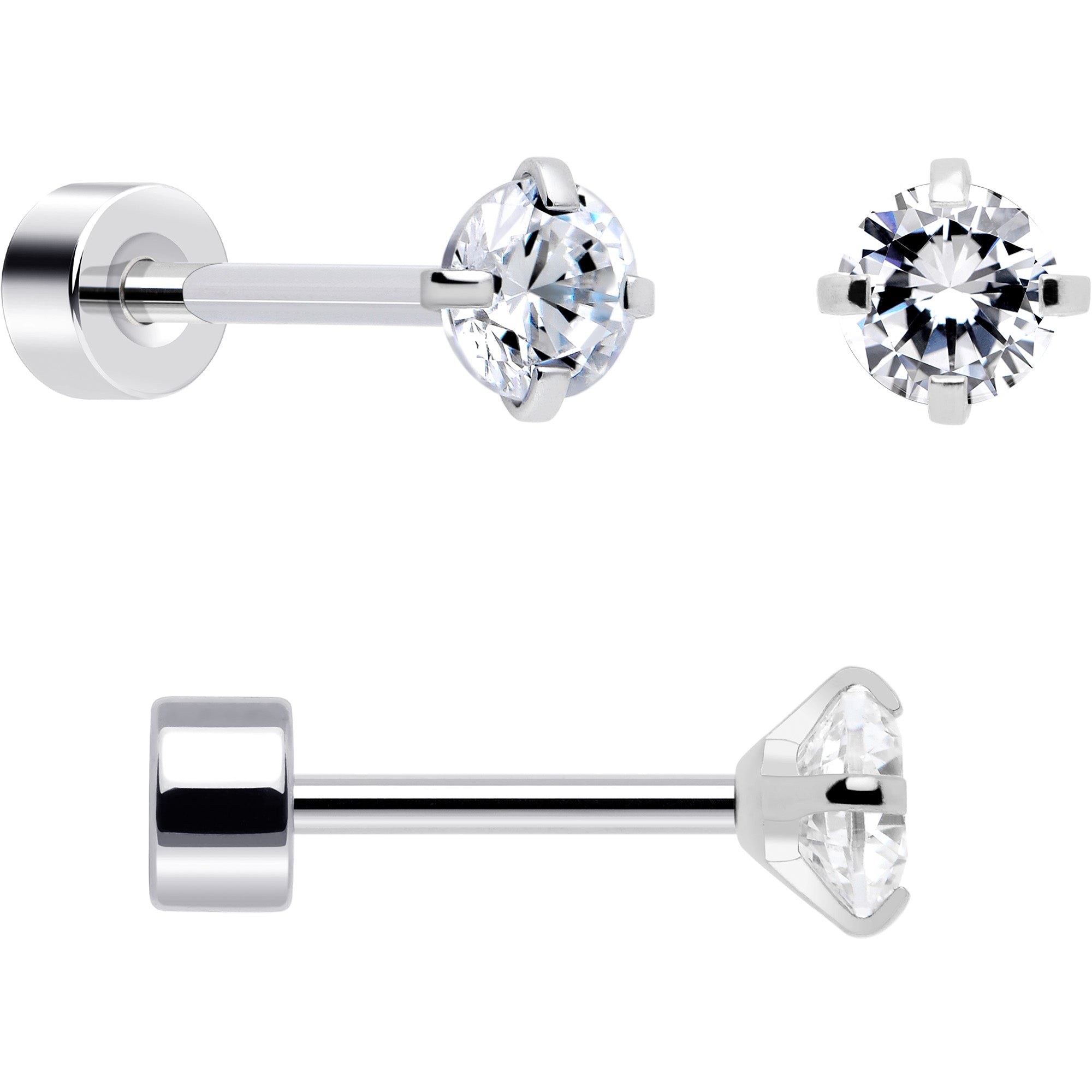 20G Clear Gem White Orb Flatback Earring Set of 6
