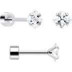 20G Clear Gem White Orb Flatback Earring Set of 6