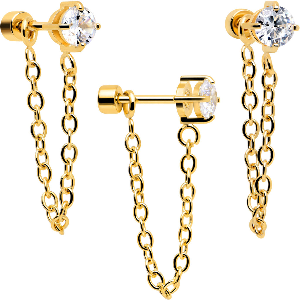 20G Clear Gem Gold Tone Ball Chain Dangle Flatback Earring Set of 6