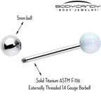 Synthetic Opal Hypoallergenic Titanium Barbell Tongue Ring