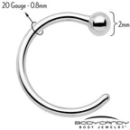 20G Ball End Implant Grade Titanium Open Hoop Earrings