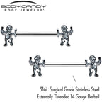 14G 9/16 Two Tone Halloween Mummy Barbell Nipple Ring Set