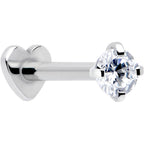 16G 5/16 Clear CZ Implant Grade Titanium Threadless Reversible Heart Flatback Stud