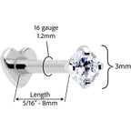 16G 5/16 Clear CZ Implant Grade Titanium Threadless Reversible Heart Flatback Stud