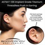 16G 5/16 Clear CZ Implant Grade Titanium Threadless Reversible Heart Flatback Stud