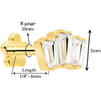 18G 1/4 Clear Gem 14k Gold Plated Implant Grade Titanium Threadless Flower Reversible Flat Back Earring