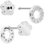20G Clear CZ Gem Moon Circle Bar Reversible Flower Flat Back Earring Set of 6
