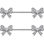 14G 9/16 CZ Dazzling Bow Threadless Nipple Ring Set