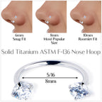 Double Gem Titanium Horseshoe Nose Ring -  Internally Threaded Solid Titanium CZ Horseshoe Nose Hoop