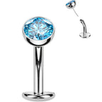 CZ Bezel Gem Titanium Threadless Floating Belly Ring