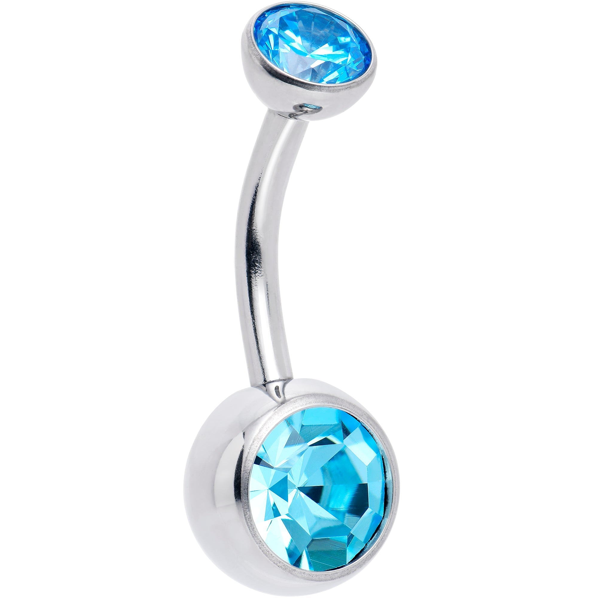 Double CZ Implant Grade Titanium Threadless Bezel Push In Belly Ring