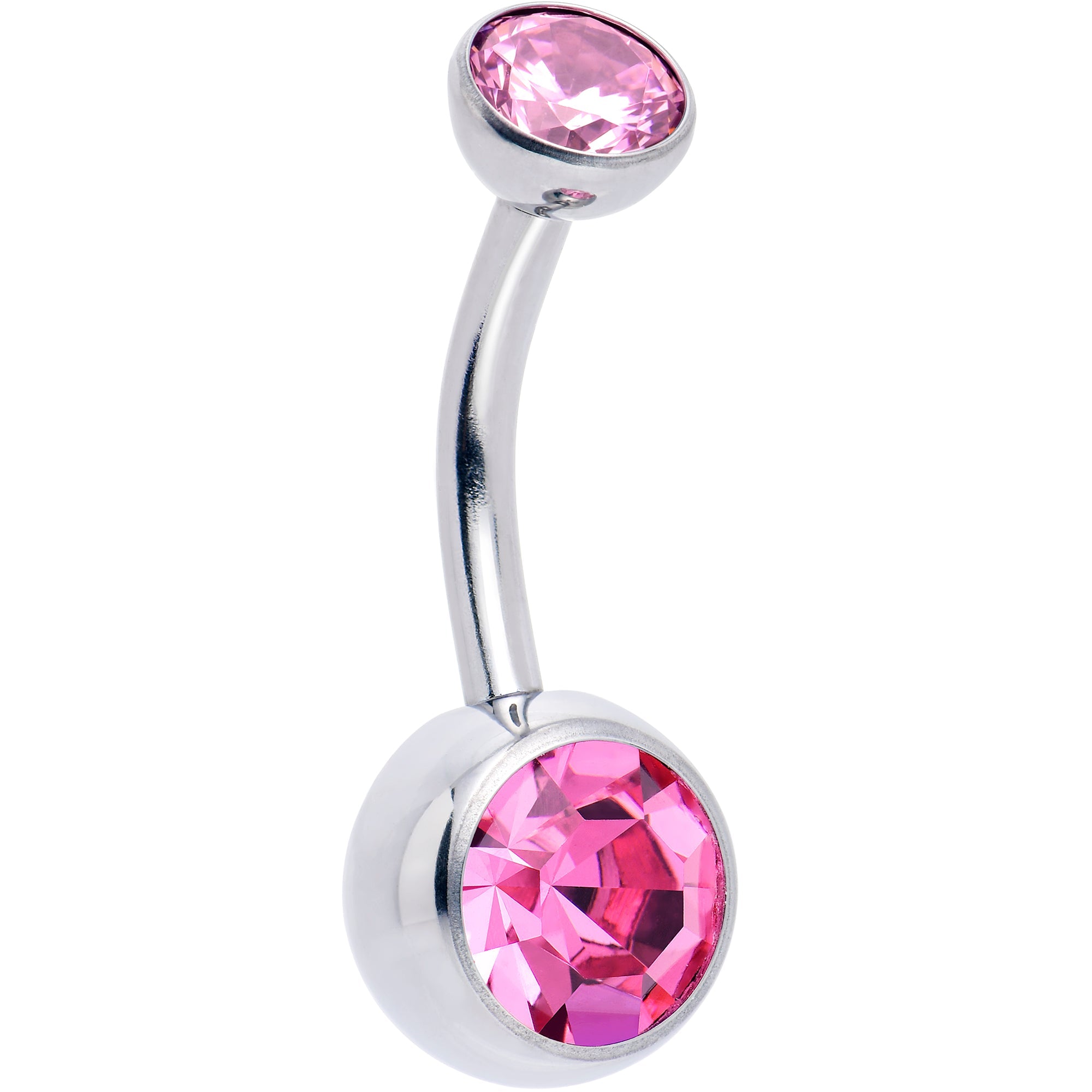 Double CZ Implant Grade Titanium Threadless Bezel Push In Belly Ring