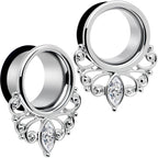 Clear Gem Drop Filigree Single Flare Tunnel Plug Set 6mm to 16mm