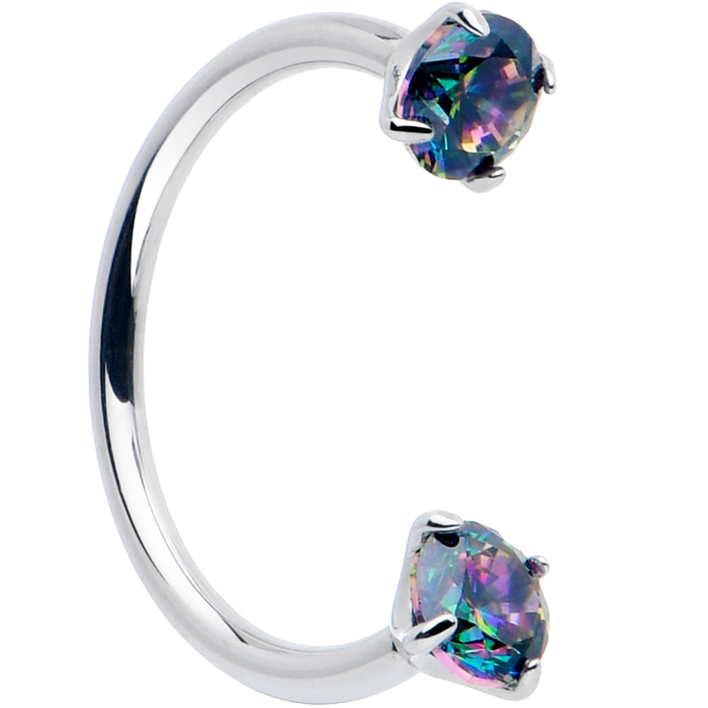 Double Gem Titanium Horseshoe Nose Ring -  Internally Threaded Solid Titanium CZ Horseshoe Nose Hoop