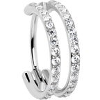 20G Double Row Micro Gem Implant Grade Titanium Hinged Double Hoop Nose Ring