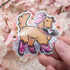 Golden Retriever Pink Cowgirl ~ Pixie Dust Sticker