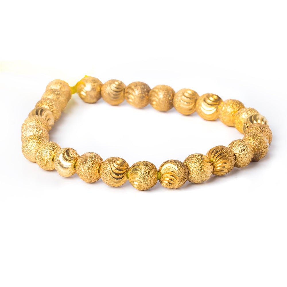 8mm 22kt Gold Plated Brass Beads Scallop Diamond Cut Rounds Beads, 8 inch, 28 beads