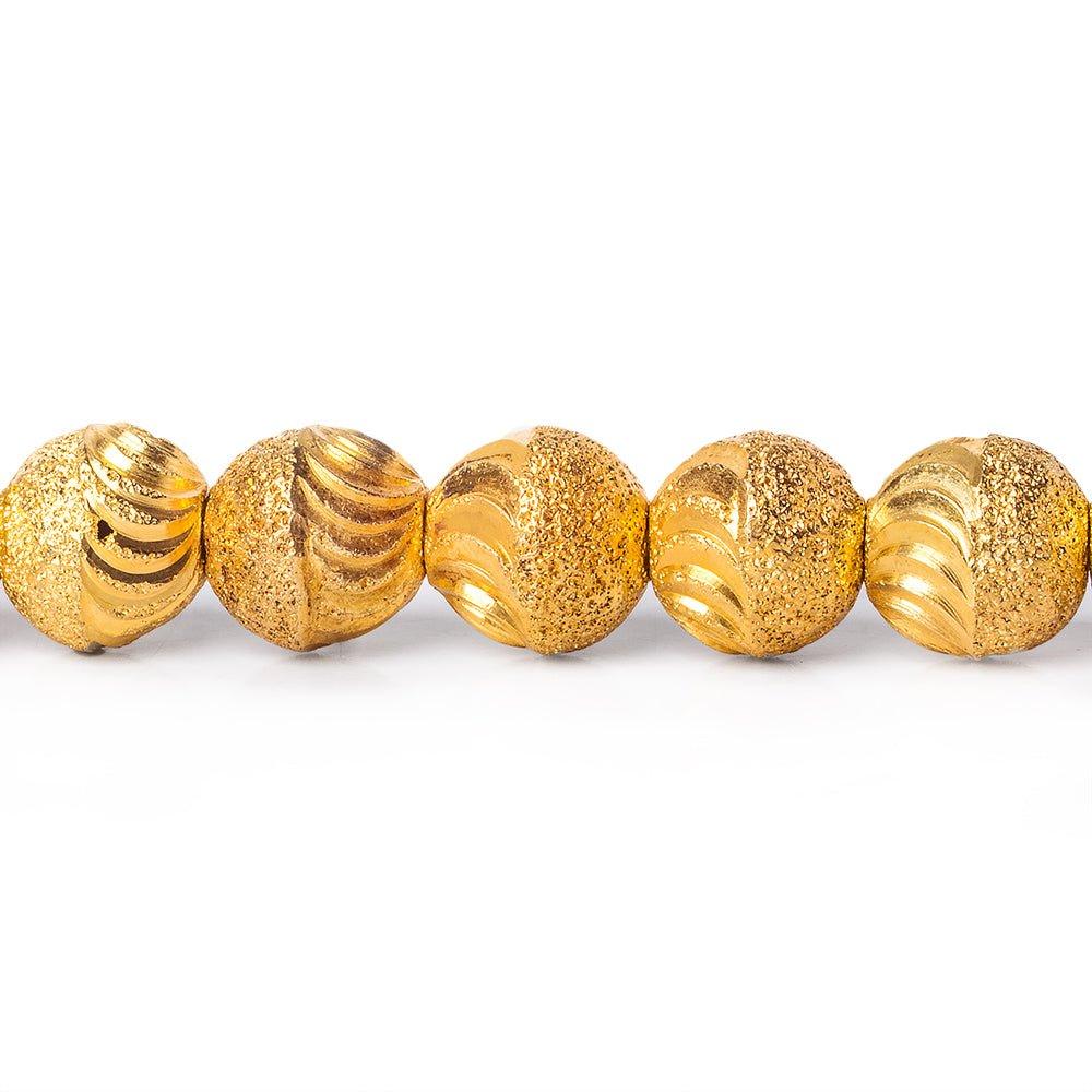 8mm 22kt Gold Plated Brass Beads Scallop Diamond Cut Rounds Beads, 8 inch, 28 beads