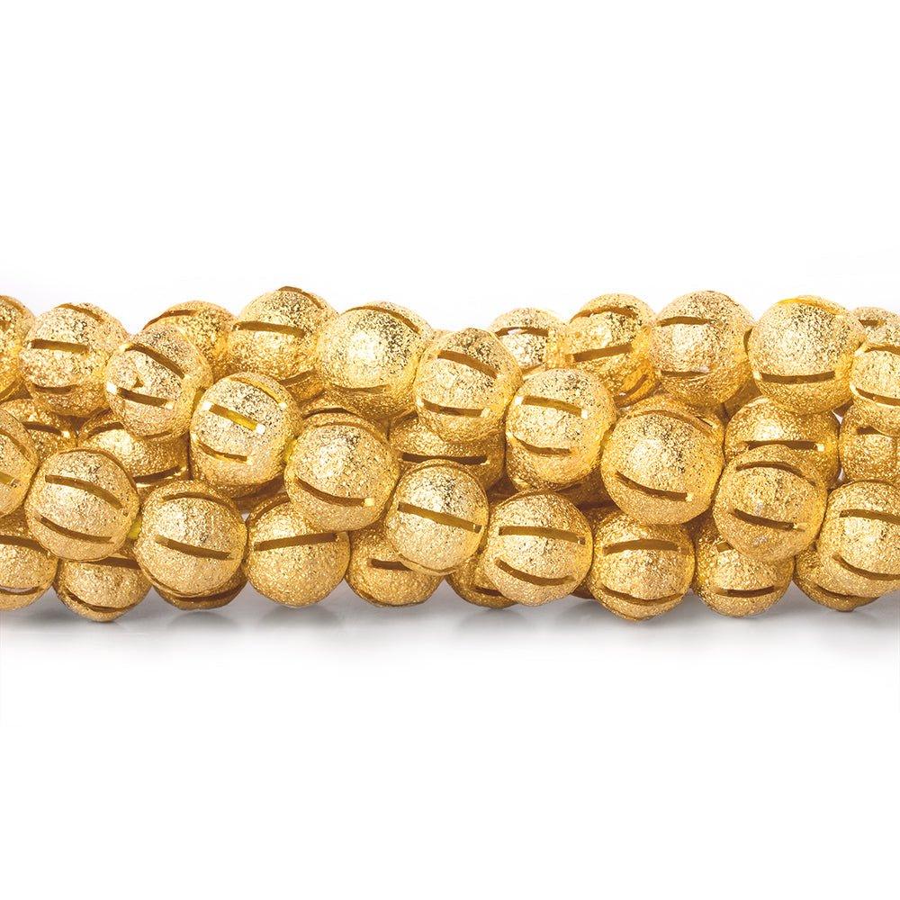 8mm 22kt Gold Plated Brass Stardust Striped Round Beads, 8 inch, 28 beads